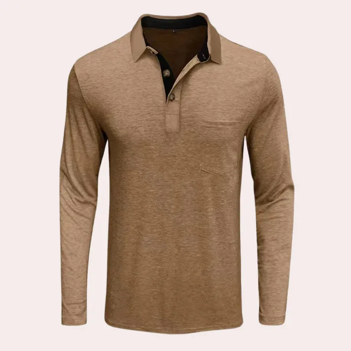 KnitLux - Heren Poloshirt Lange Mouwen, Contrasterende Kraag, Casual Pasvorm