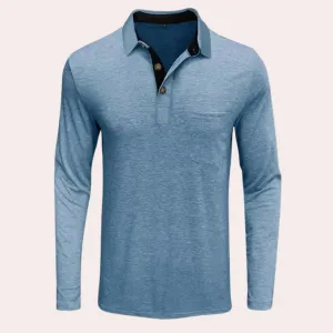 KnitLux - Heren Poloshirt Lange Mouwen, Contrasterende Kraag, Casual Pasvorm