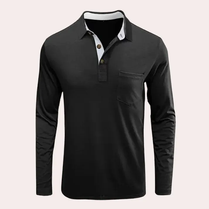 KnitLux - Heren Poloshirt Lange Mouwen, Contrasterende Kraag, Casual Pasvorm