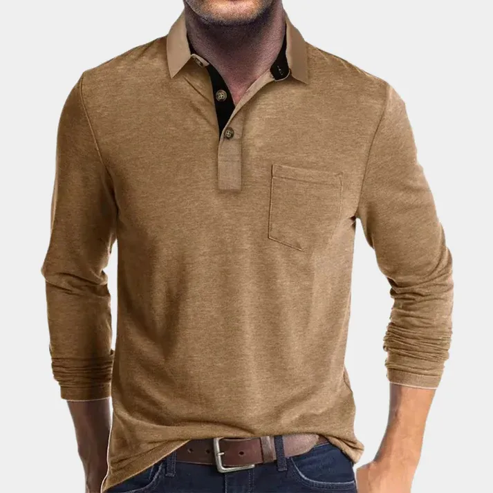 KnitLux - Heren Poloshirt Lange Mouwen, Contrasterende Kraag, Casual Pasvorm