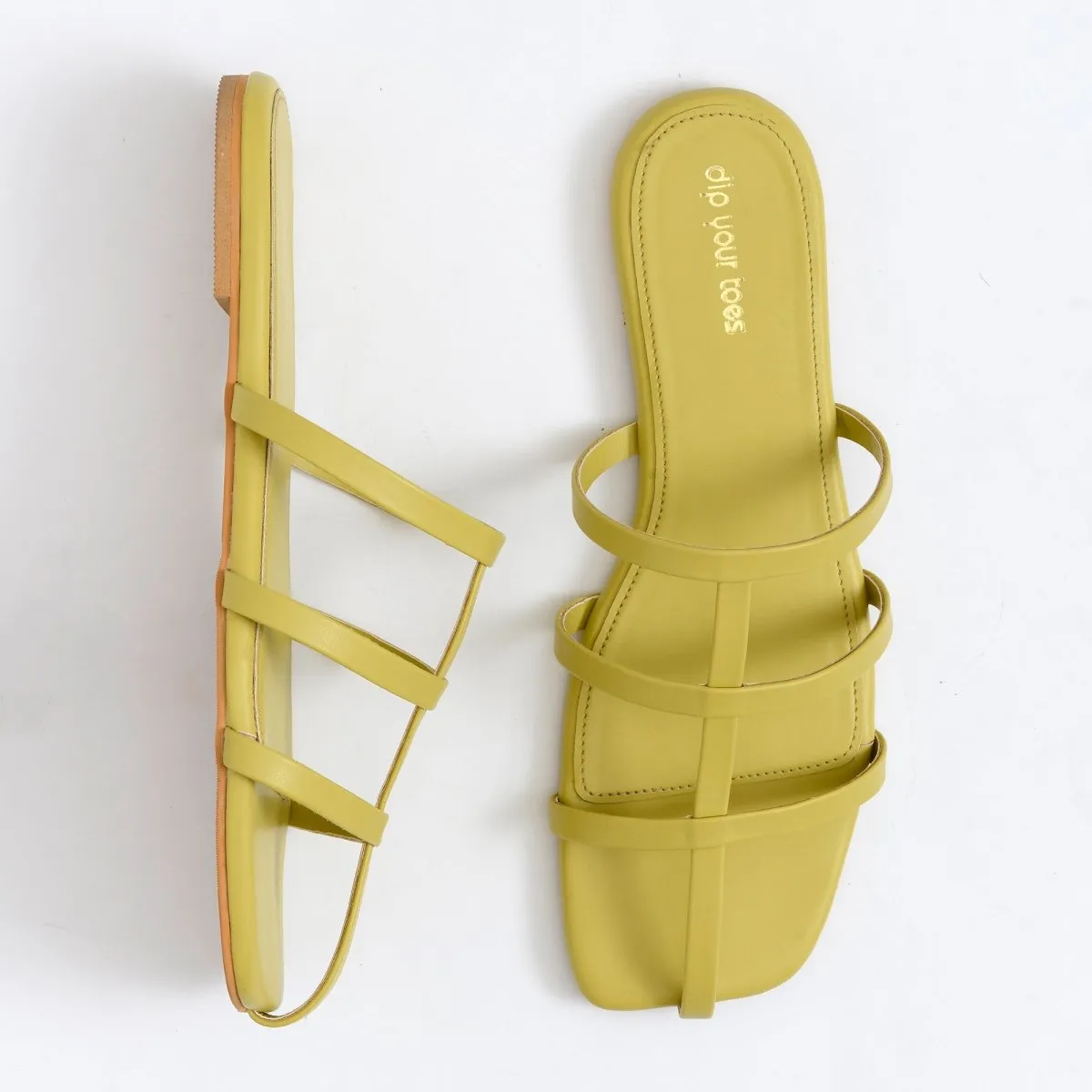 Lime Strappy square toe flats