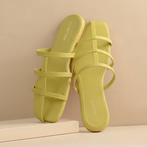 Lime Strappy square toe flats
