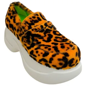 Marni Brown Leopard Calf Hair Platform Loafers