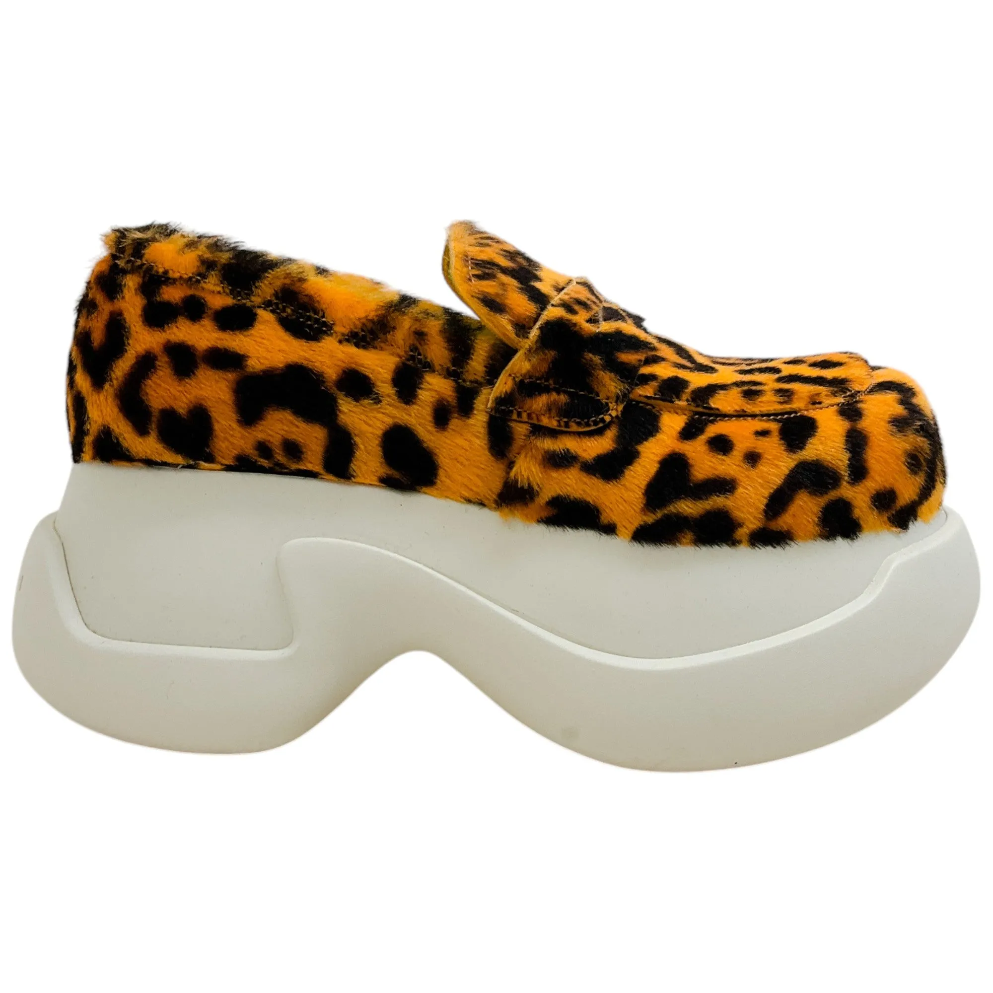 Marni Brown Leopard Calf Hair Platform Loafers
