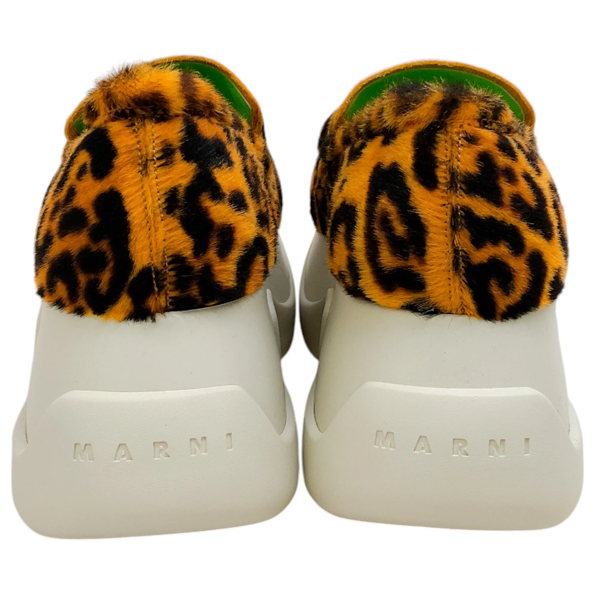 Marni Brown Leopard Calf Hair Platform Loafers