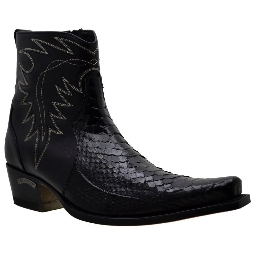 Men's Cowboy Boots Sendra 10165P Black Leather Black Python Skin available size 42