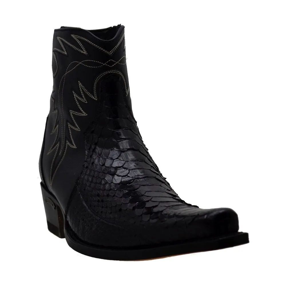 Men's Cowboy Boots Sendra 10165P Black Leather Black Python Skin available size 42