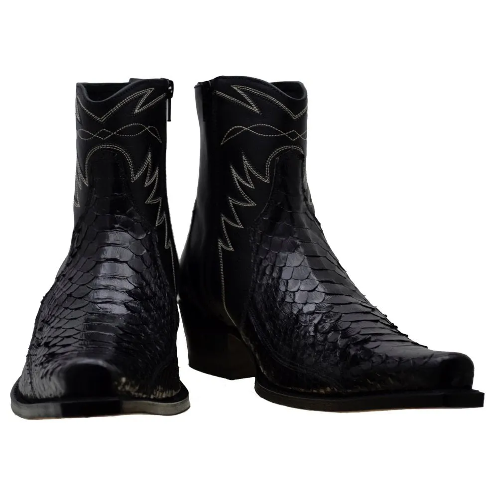 Men's Cowboy Boots Sendra 10165P Black Leather Black Python Skin available size 42