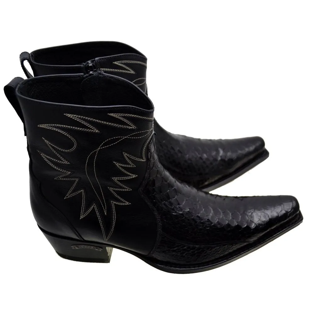 Men's Cowboy Boots Sendra 10165P Black Leather Black Python Skin available size 42