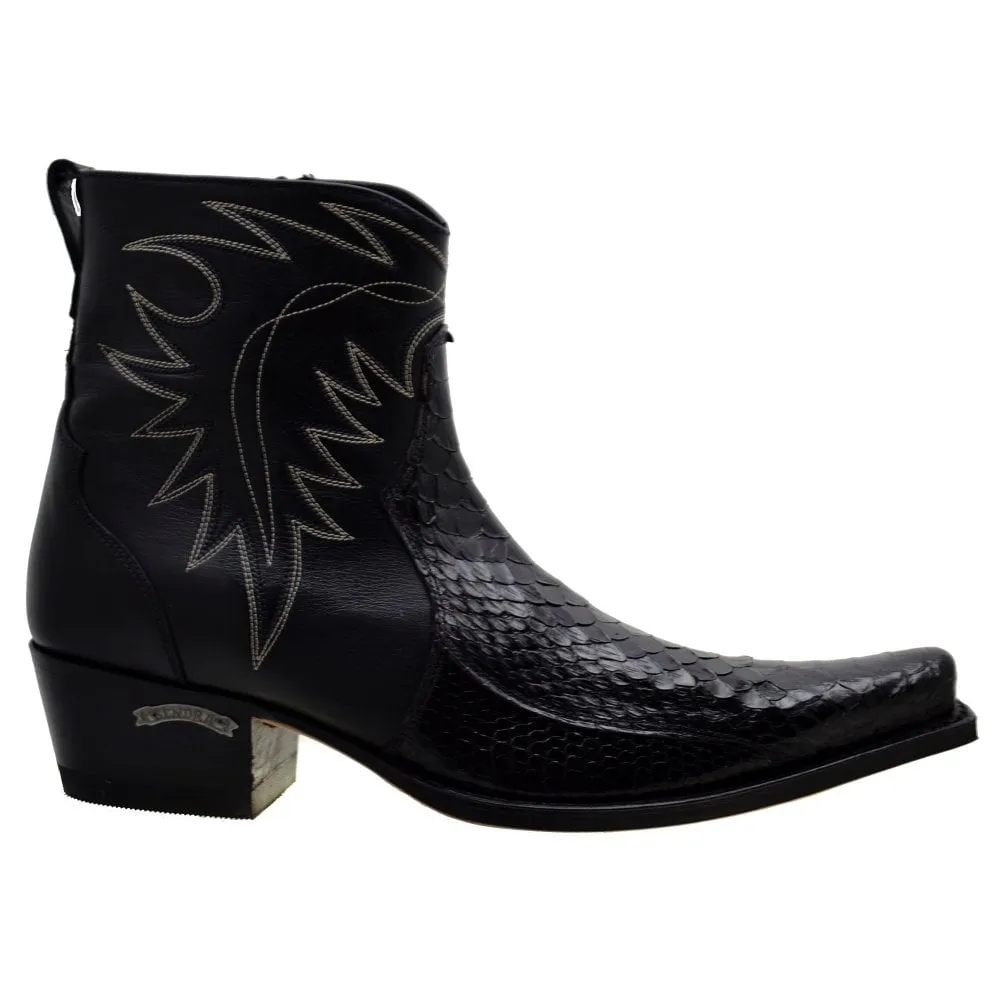 Men's Cowboy Boots Sendra 10165P Black Leather Black Python Skin available size 42