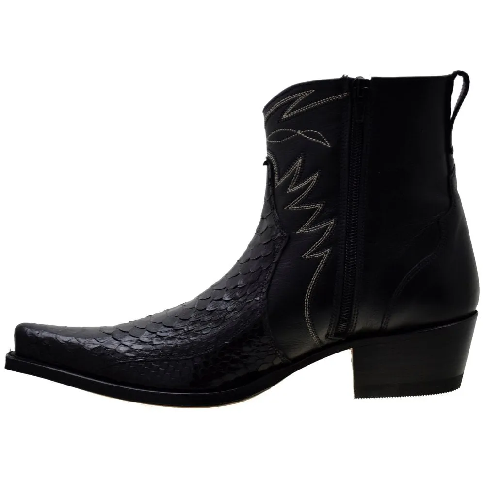 Men's Cowboy Boots Sendra 10165P Black Leather Black Python Skin available size 42