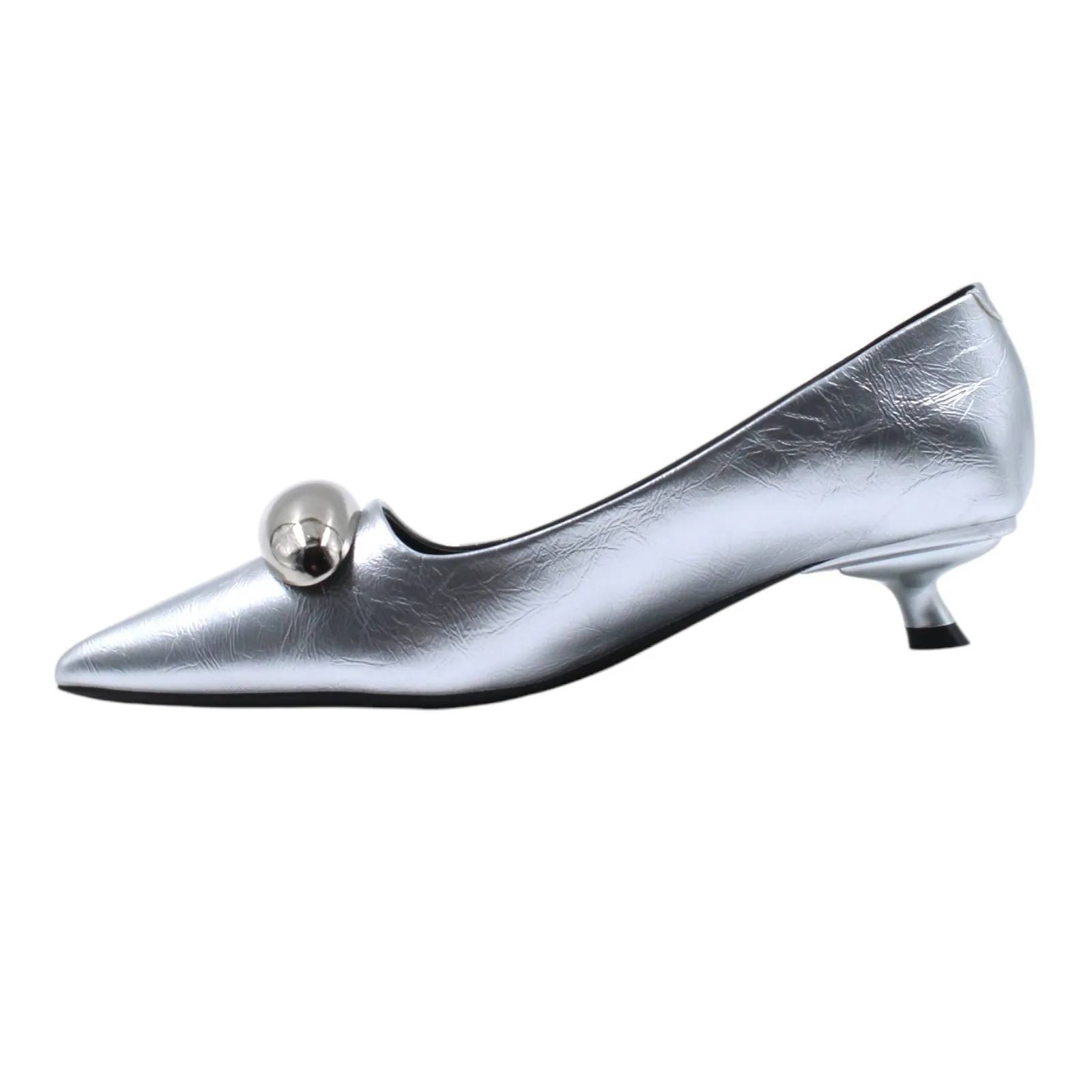 METALLIC BUCKLE DETAIL KITTEN HEELS