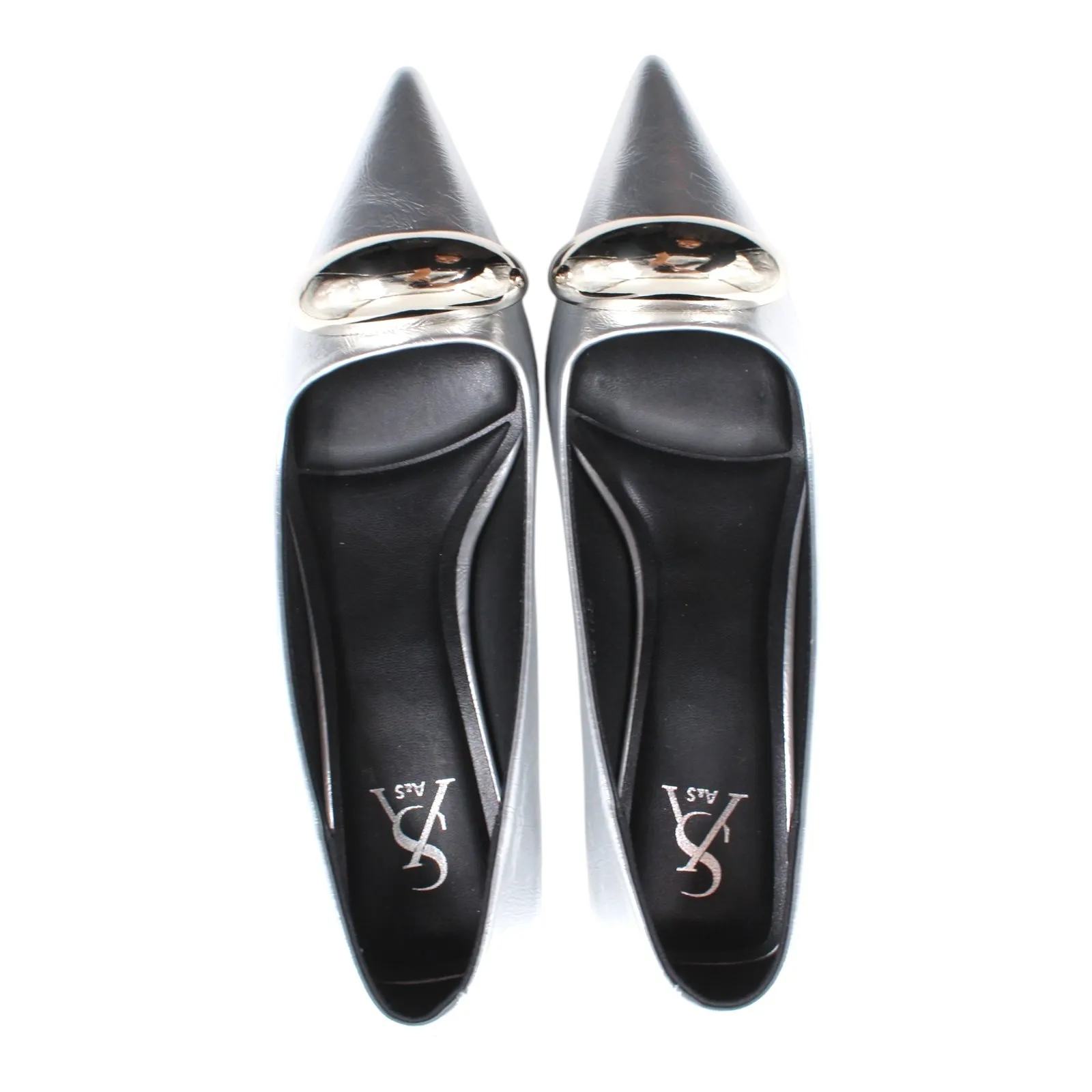 METALLIC BUCKLE DETAIL KITTEN HEELS