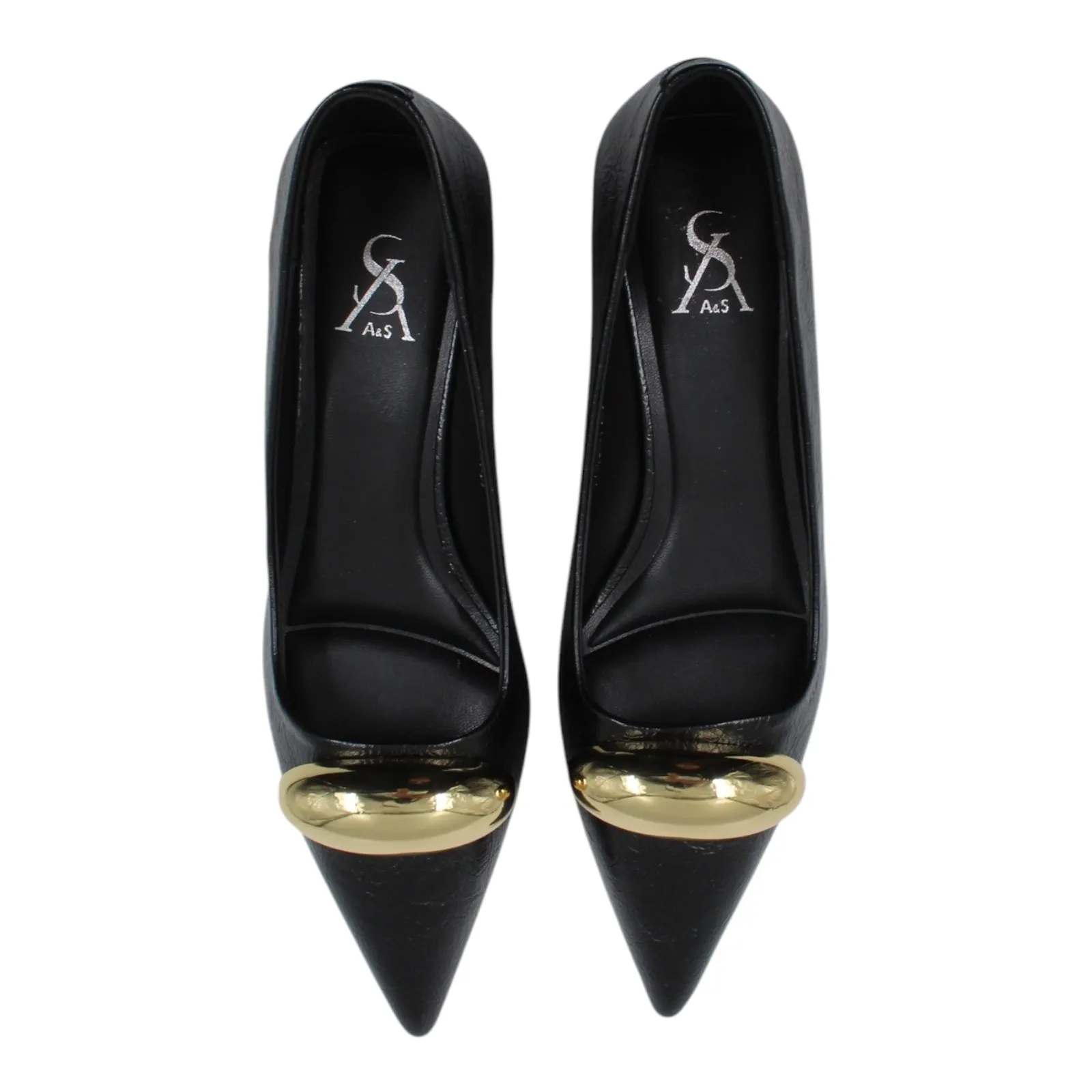 METALLIC BUCKLE DETAIL KITTEN HEELS