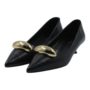 METALLIC BUCKLE DETAIL KITTEN HEELS