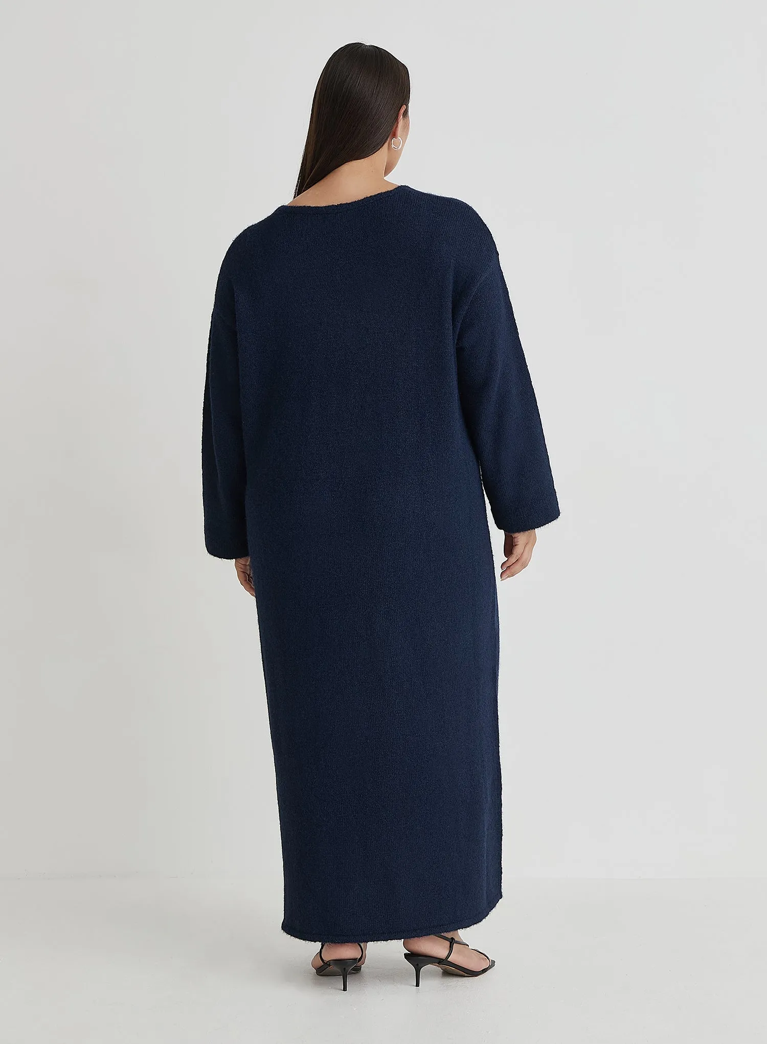 Navy Plus Size V Neck Knitted Maxi Dress- Dahlia