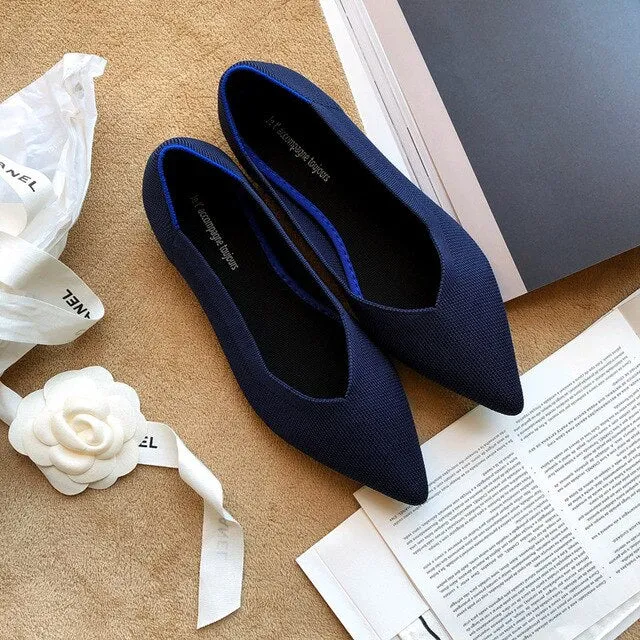 New Summer Woven Flat Shoes Knit Ballet Shoes Women Pointed Shallow Casual Boat Shoes Breathable Nurse Pregnant Shoes Zapatos De