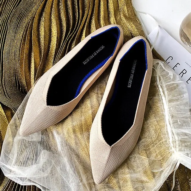 New Summer Woven Flat Shoes Knit Ballet Shoes Women Pointed Shallow Casual Boat Shoes Breathable Nurse Pregnant Shoes Zapatos De