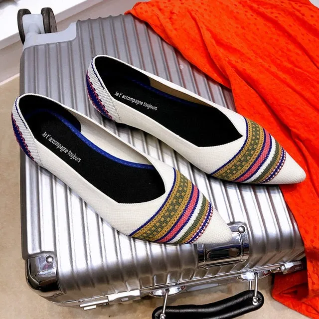 New Summer Woven Flat Shoes Knit Ballet Shoes Women Pointed Shallow Casual Boat Shoes Breathable Nurse Pregnant Shoes Zapatos De