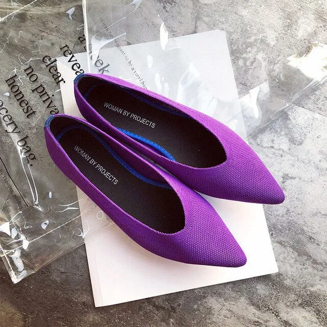 New Summer Woven Flat Shoes Knit Ballet Shoes Women Pointed Shallow Casual Boat Shoes Breathable Nurse Pregnant Shoes Zapatos De
