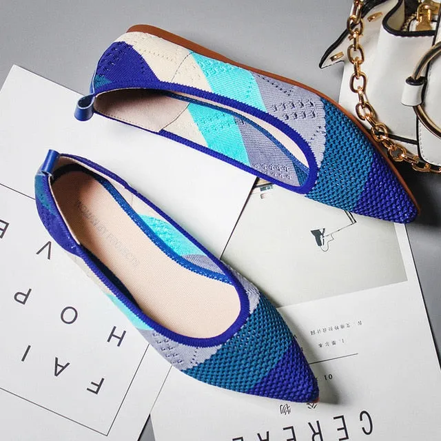 New Summer Woven Flat Shoes Knit Ballet Shoes Women Pointed Shallow Casual Boat Shoes Breathable Nurse Pregnant Shoes Zapatos De