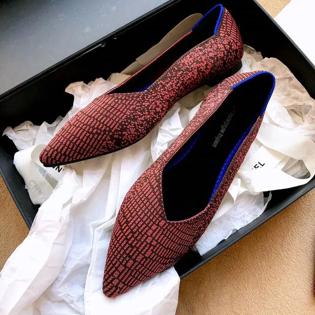 New Summer Woven Flat Shoes Knit Ballet Shoes Women Pointed Shallow Casual Boat Shoes Breathable Nurse Pregnant Shoes Zapatos De