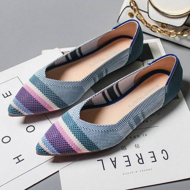 New Summer Woven Flat Shoes Knit Ballet Shoes Women Pointed Shallow Casual Boat Shoes Breathable Nurse Pregnant Shoes Zapatos De