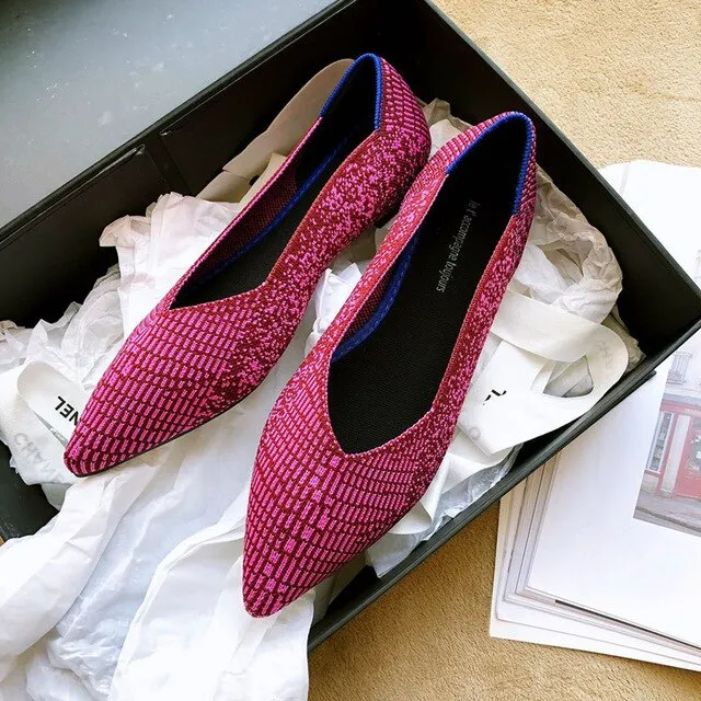 New Summer Woven Flat Shoes Knit Ballet Shoes Women Pointed Shallow Casual Boat Shoes Breathable Nurse Pregnant Shoes Zapatos De
