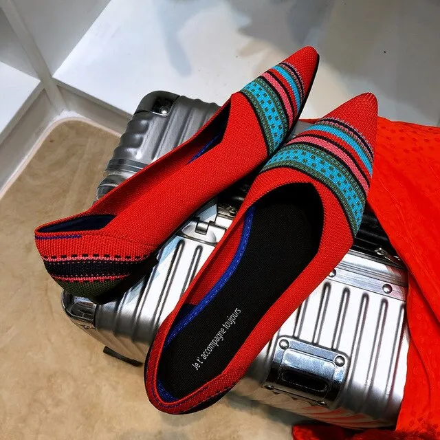 New Summer Woven Flat Shoes Knit Ballet Shoes Women Pointed Shallow Casual Boat Shoes Breathable Nurse Pregnant Shoes Zapatos De