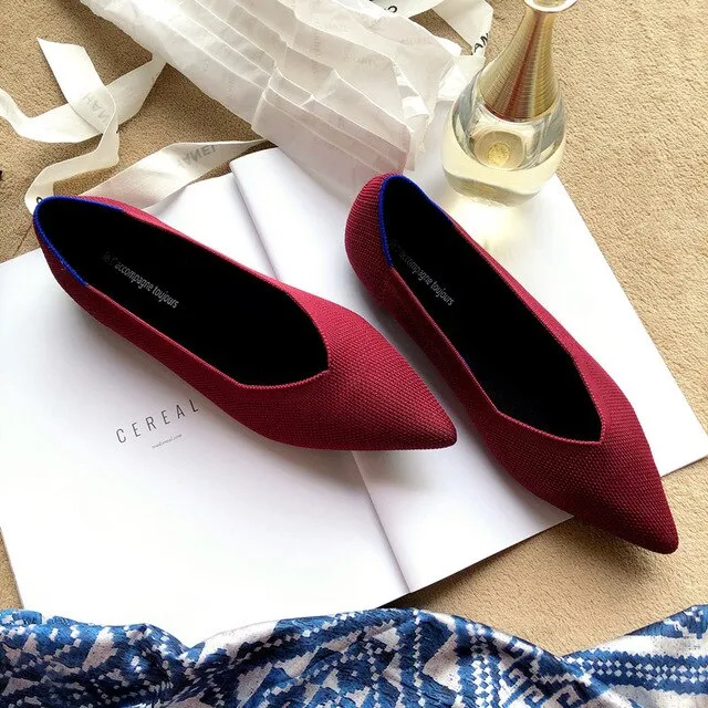 New Summer Woven Flat Shoes Knit Ballet Shoes Women Pointed Shallow Casual Boat Shoes Breathable Nurse Pregnant Shoes Zapatos De