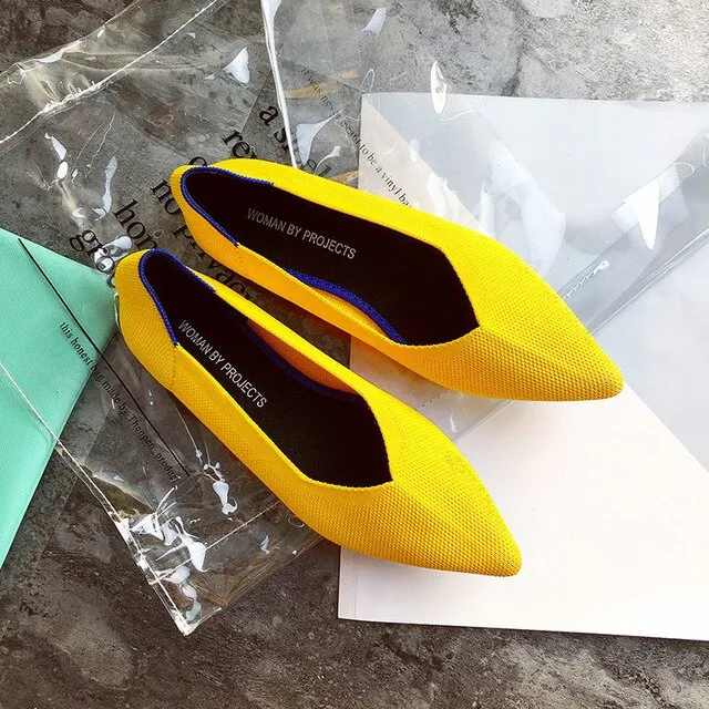 New Summer Woven Flat Shoes Knit Ballet Shoes Women Pointed Shallow Casual Boat Shoes Breathable Nurse Pregnant Shoes Zapatos De
