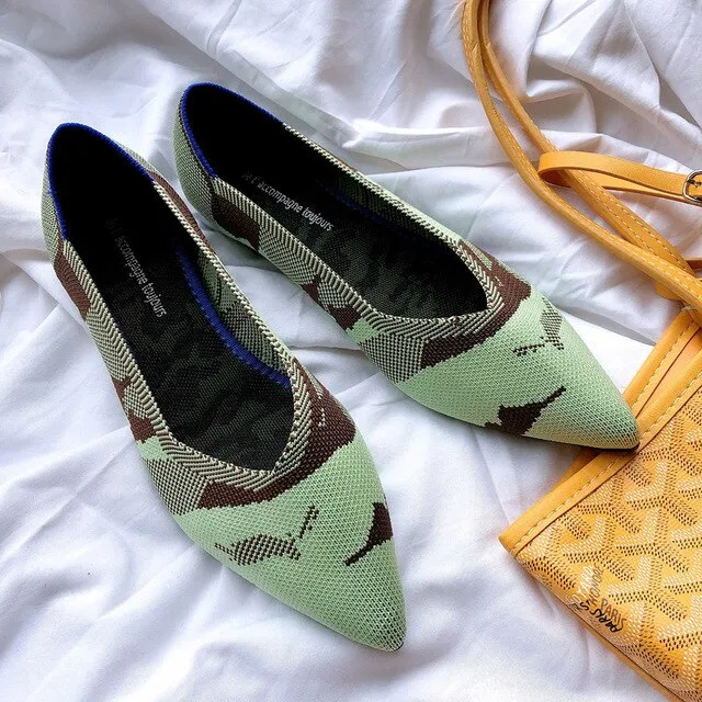 New Summer Woven Flat Shoes Knit Ballet Shoes Women Pointed Shallow Casual Boat Shoes Breathable Nurse Pregnant Shoes Zapatos De