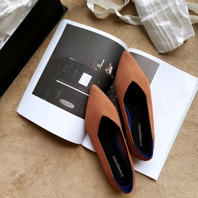 New Summer Woven Flat Shoes Knit Ballet Shoes Women Pointed Shallow Casual Boat Shoes Breathable Nurse Pregnant Shoes Zapatos De