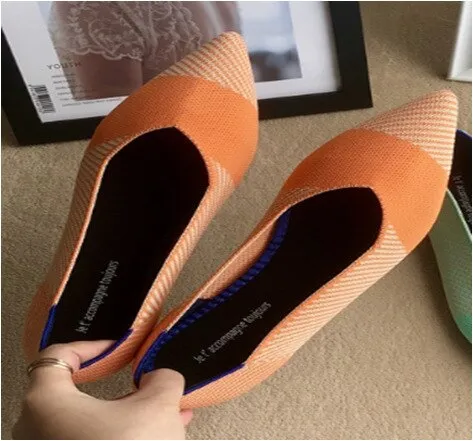 New Summer Woven Flat Shoes Knit Ballet Shoes Women Pointed Shallow Casual Boat Shoes Breathable Nurse Pregnant Shoes Zapatos De