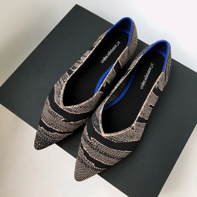 New Summer Woven Flat Shoes Knit Ballet Shoes Women Pointed Shallow Casual Boat Shoes Breathable Nurse Pregnant Shoes Zapatos De