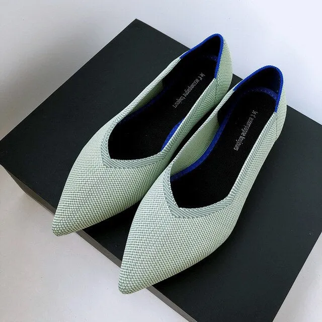 New Summer Woven Flat Shoes Knit Ballet Shoes Women Pointed Shallow Casual Boat Shoes Breathable Nurse Pregnant Shoes Zapatos De