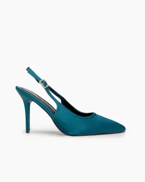 One-word Buckle Pointed Toe Satin Stiletto Heeled Sandals