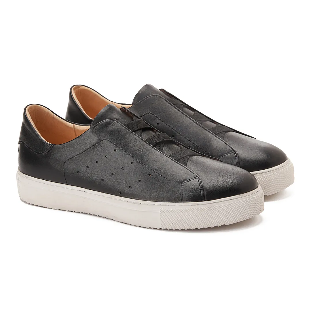 PATINA Slip-On Leather Sneakers Men 200-89-BLK