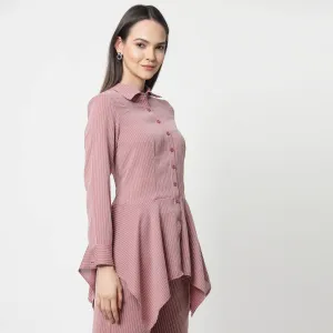 Pink Asymmetrical Shirt With White Lines
