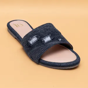 Ripped Denim Sliders - Black