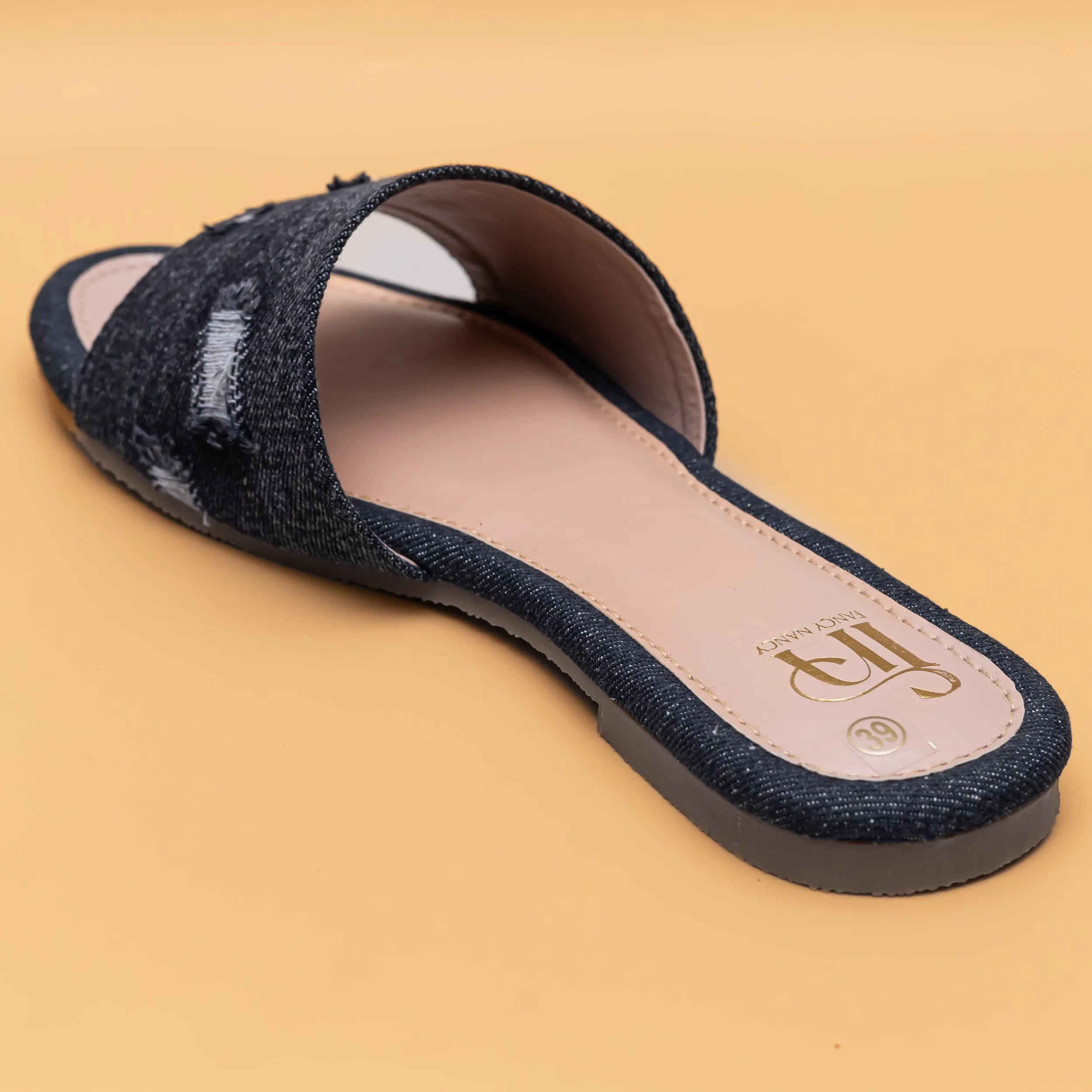 Ripped Denim Sliders - Black