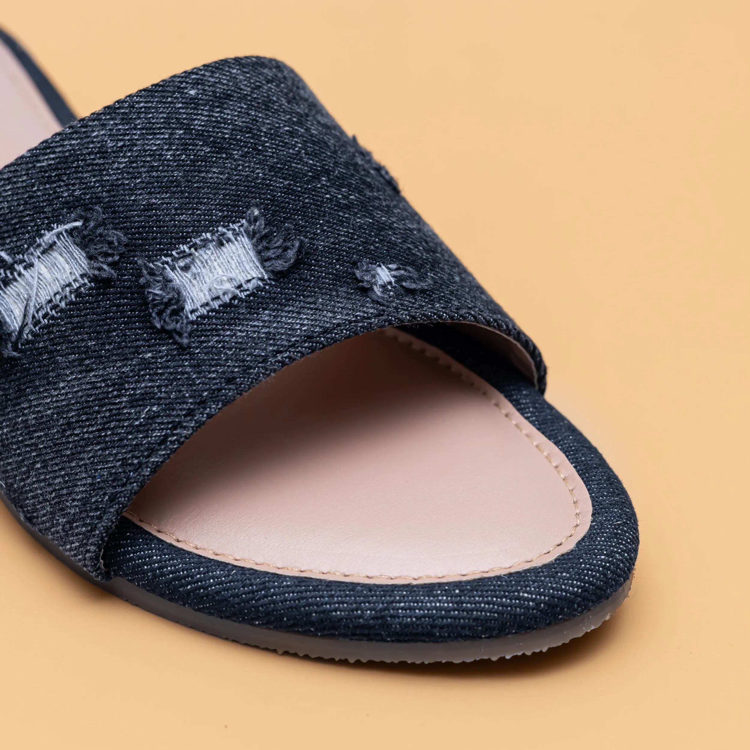 Ripped Denim Sliders - Black