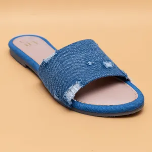 Ripped Denim Sliders - Blue