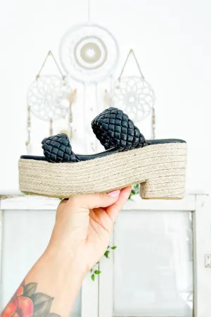 Sizes 6, 10 // Braided Platform Espadrilles - Black
