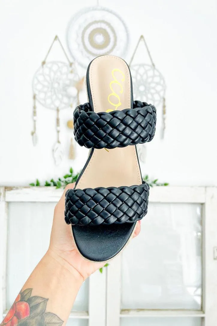 Sizes 6, 10 // Braided Platform Espadrilles - Black