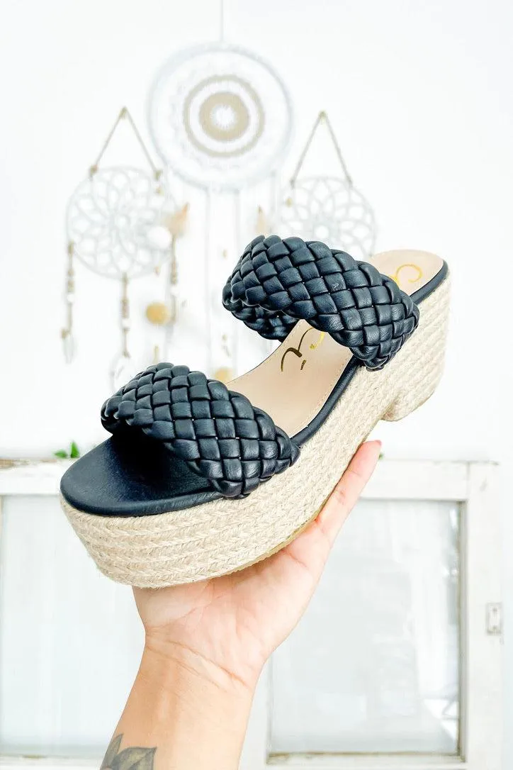 Sizes 6, 10 // Braided Platform Espadrilles - Black