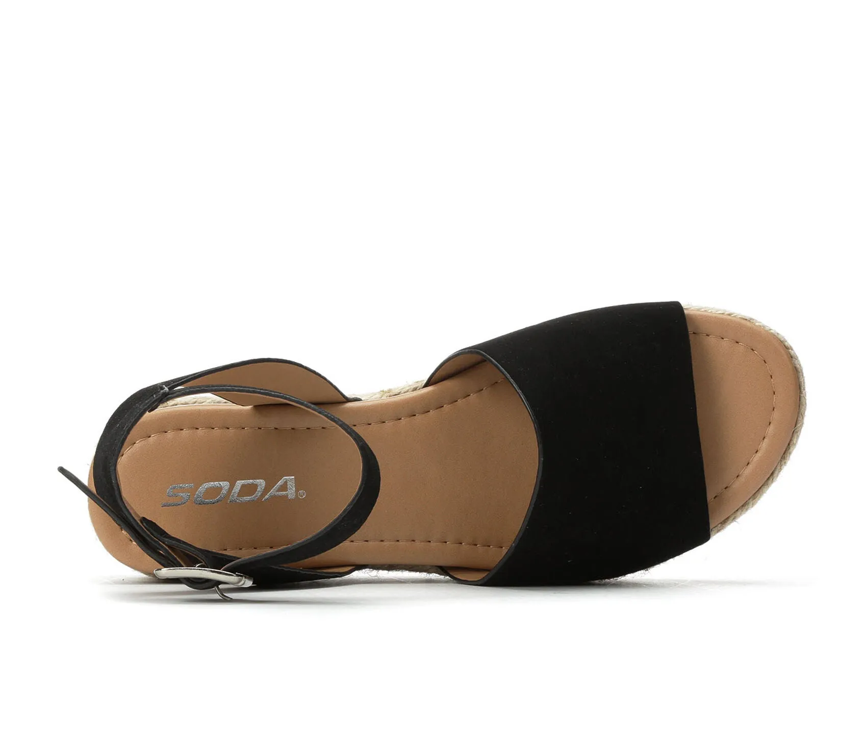 Soda Topic Open Toe Buckle Ankle Strap Espadrilles Flatform Wedge Casual Sandal (11, Black)