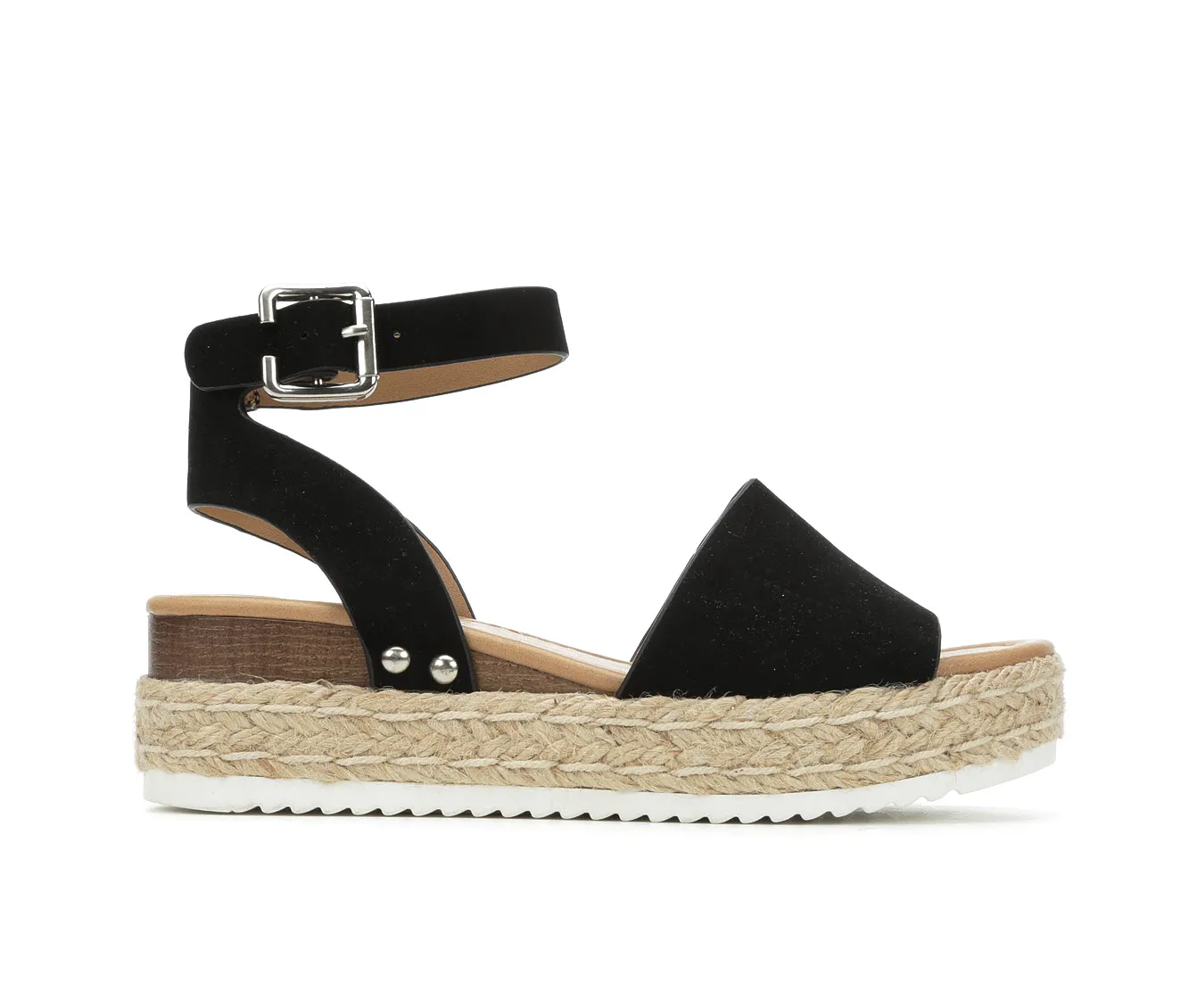 Soda Topic Open Toe Buckle Ankle Strap Espadrilles Flatform Wedge Casual Sandal (11, Black)