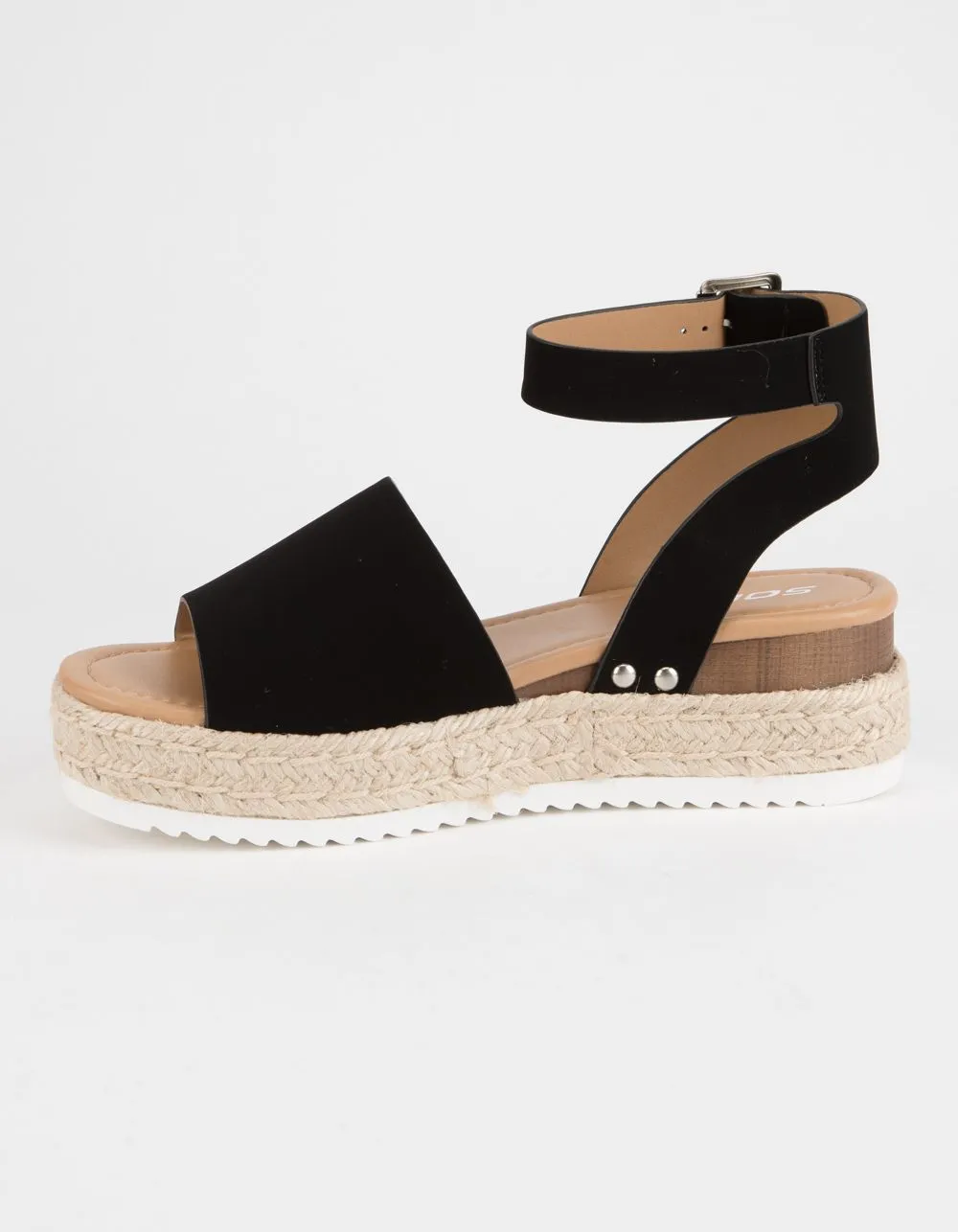 Soda Topic Open Toe Buckle Ankle Strap Espadrilles Flatform Wedge Casual Sandal (11, Black)