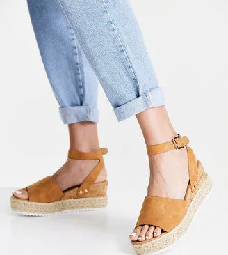 Soda Topic Open Toe Buckle Ankle Strap Espadrilles Flatform Wedge Casual Sandal (5.5, Tan)